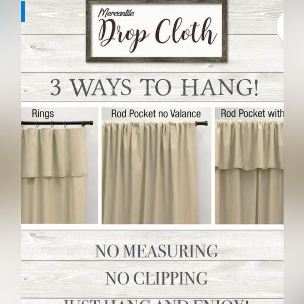 Mercantile Drop Cloth Light Filtering Ring Top Tab Farmhouse Curtain Panels - Picture 5 of 8